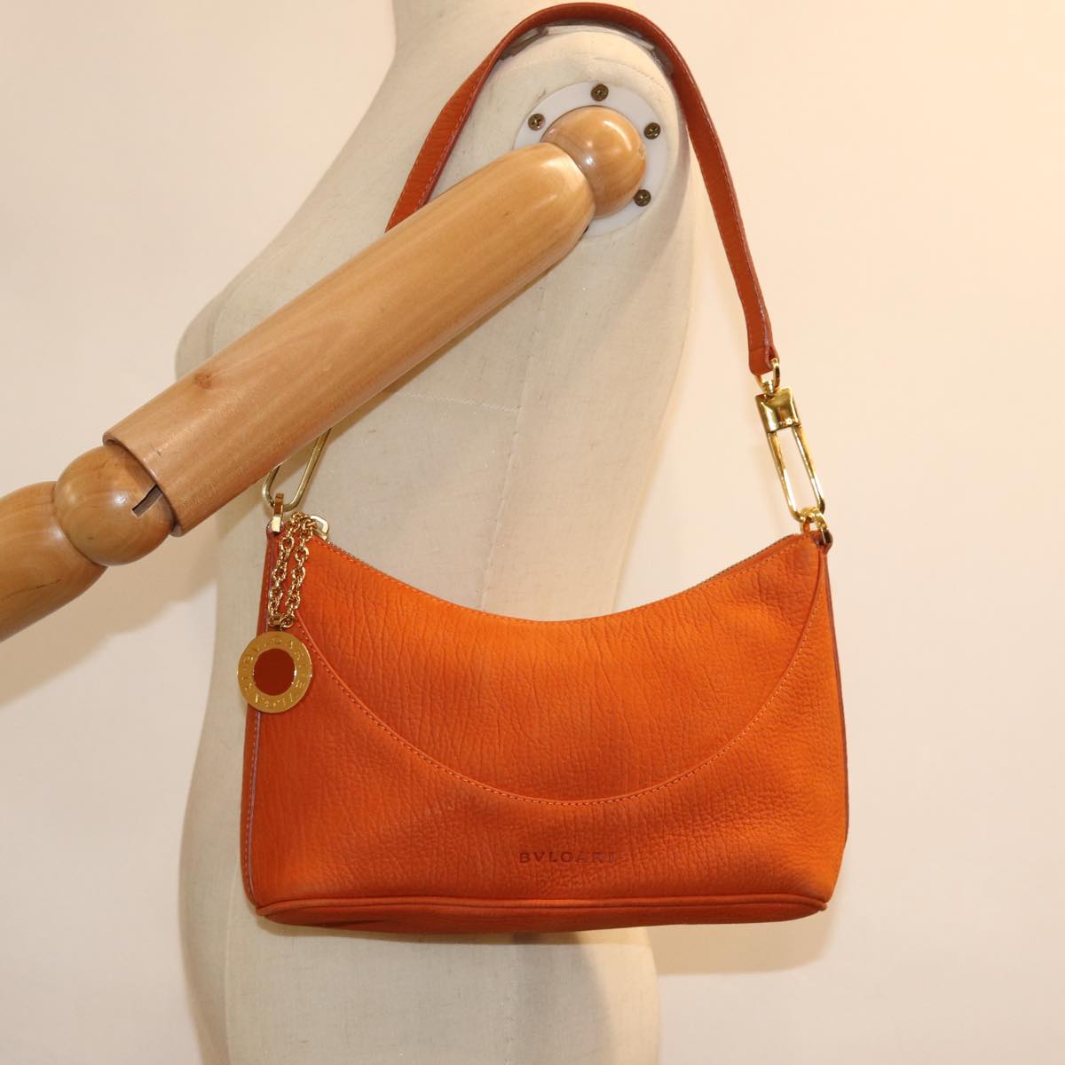 BVLGARI Shoulder Bag Leather Orange Auth 77461