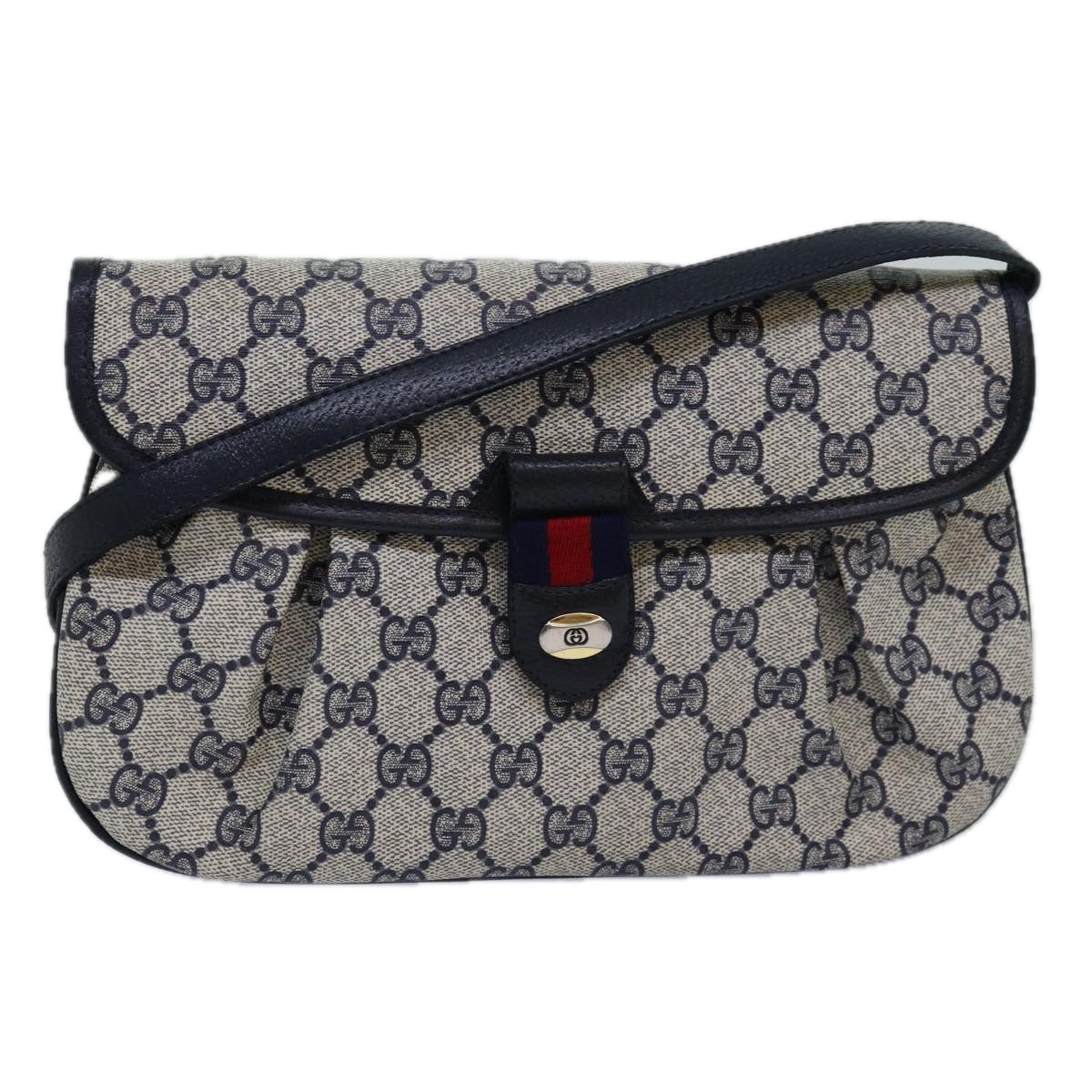 GUCCI GG Supreme Sherry Line Clutch Bag PVC 2way Navy Red 10 02 051 Auth 77467