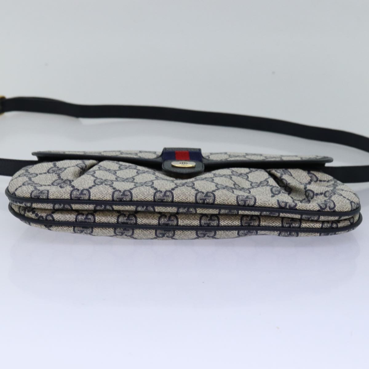 GUCCI GG Supreme Sherry Line Clutch Bag PVC 2way Navy Red 10 02 051 Auth 77467