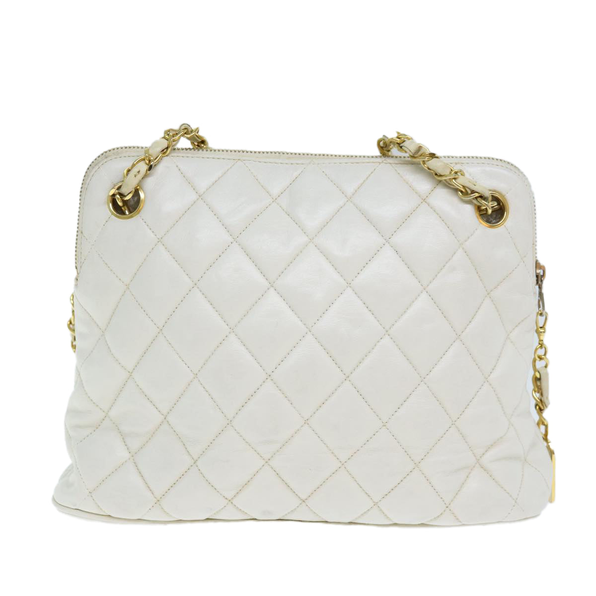 CHANEL Matelasse Chain Shoulder Bag Leather White CC Auth 77469 - 0