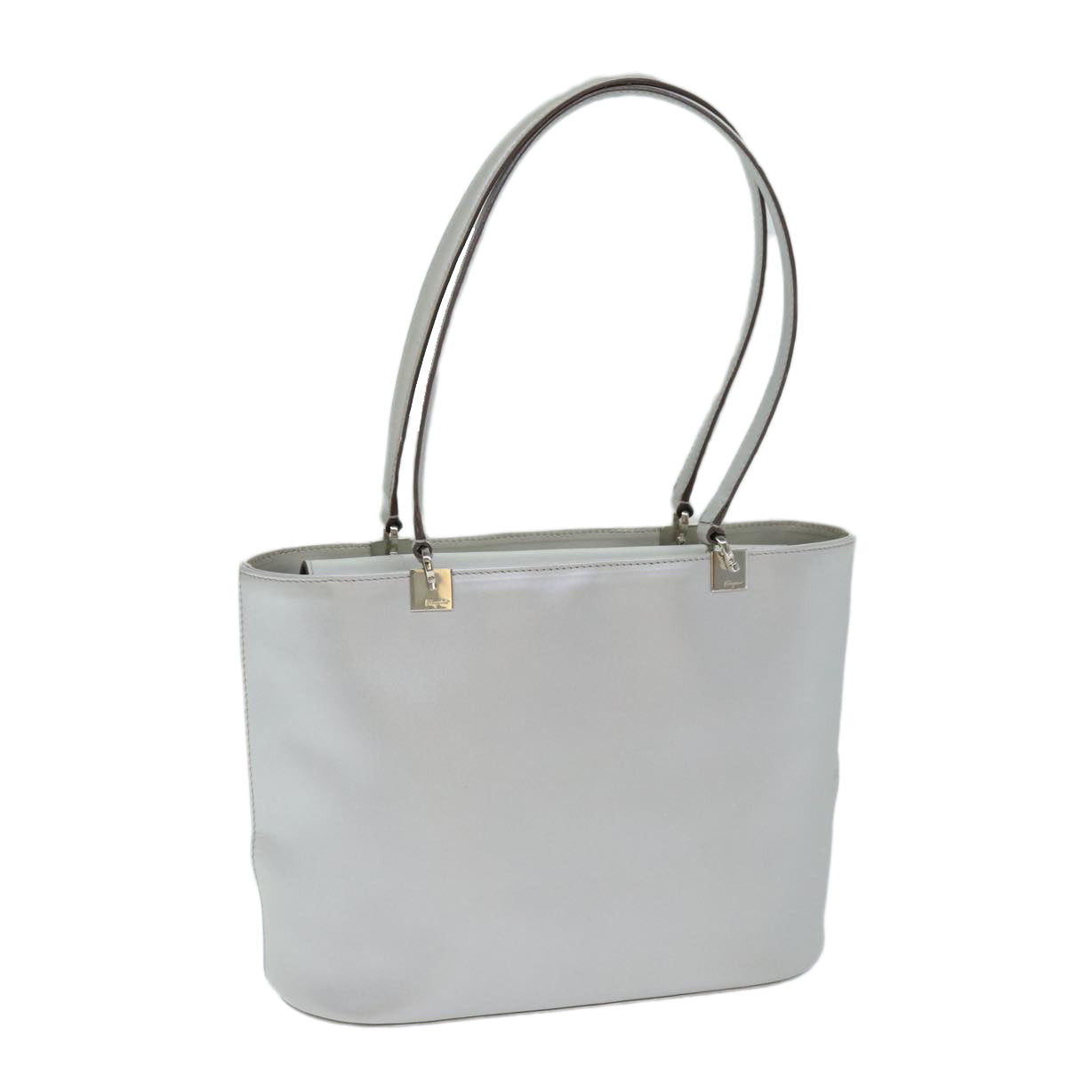 Salvatore Ferragamo Tote Bag Leather Silver Auth 77477