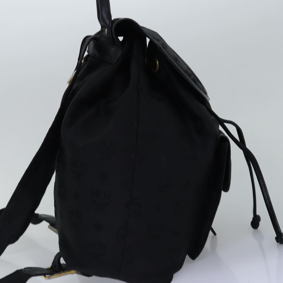 MCM Vicetos Logogram Backpack Nylon Black Auth 77484