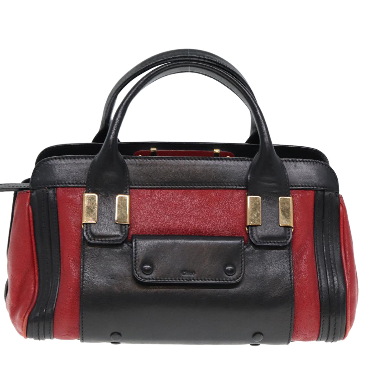 Chloe Hand Bag Leather 2way Red Black 02 13 50 65 Auth 77486