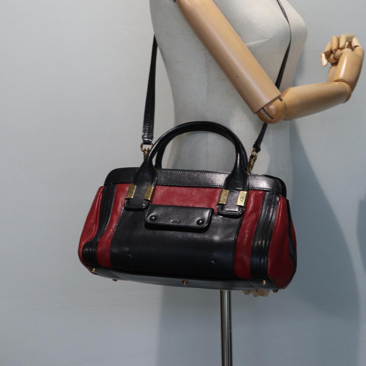 Chloe Hand Bag Leather 2way Red Black 02 13 50 65 Auth 77486