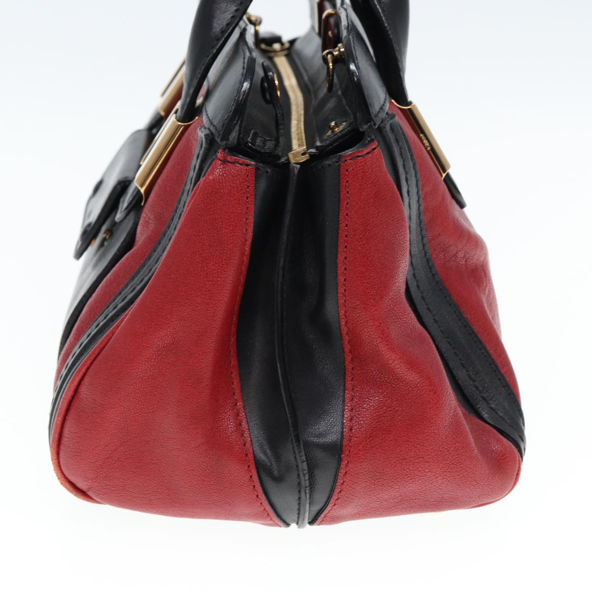 Chloe Hand Bag Leather 2way Red Black 02 13 50 65 Auth 77486