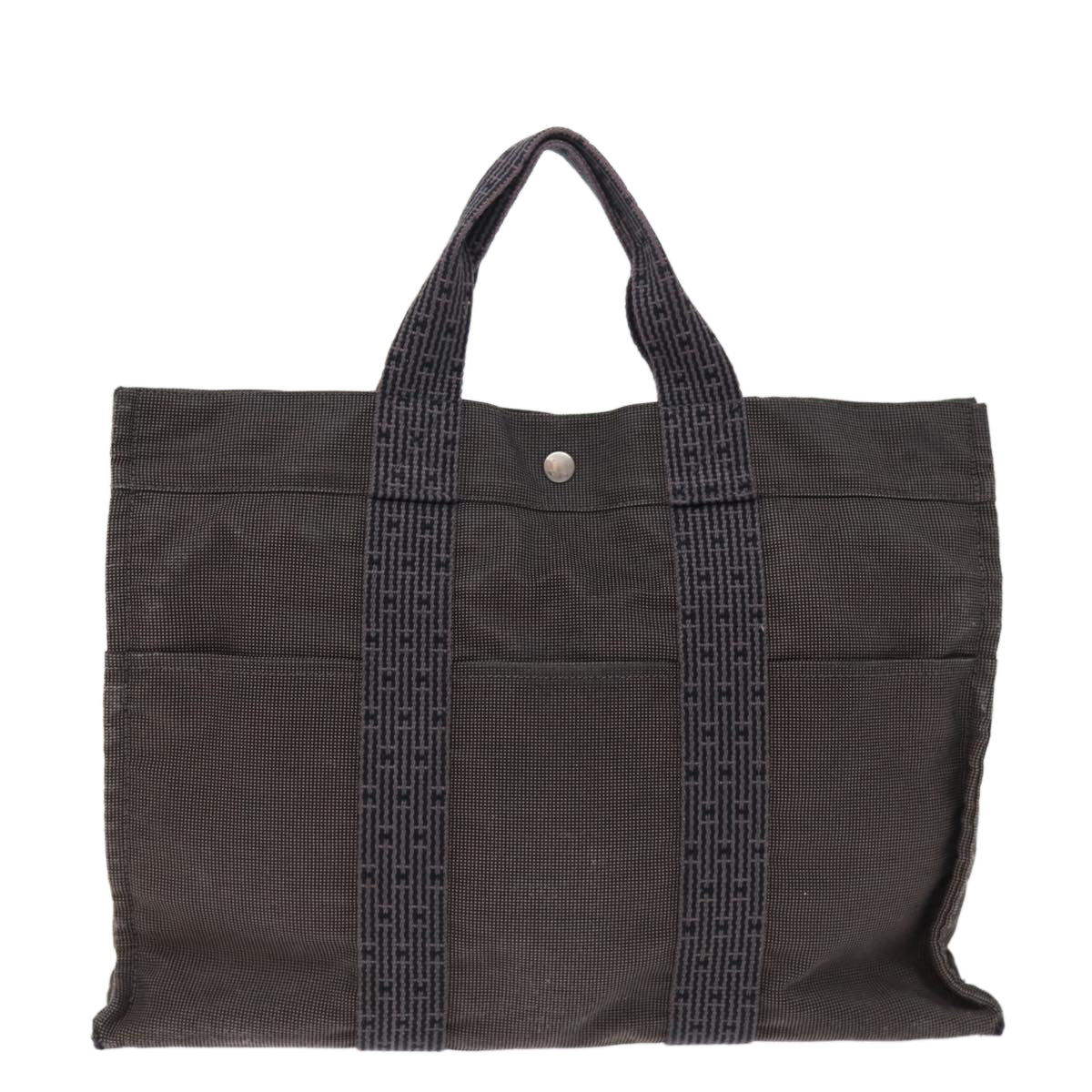 HERMES Her Line MM Tote Bag Canvas Gray Auth 77487 - 0