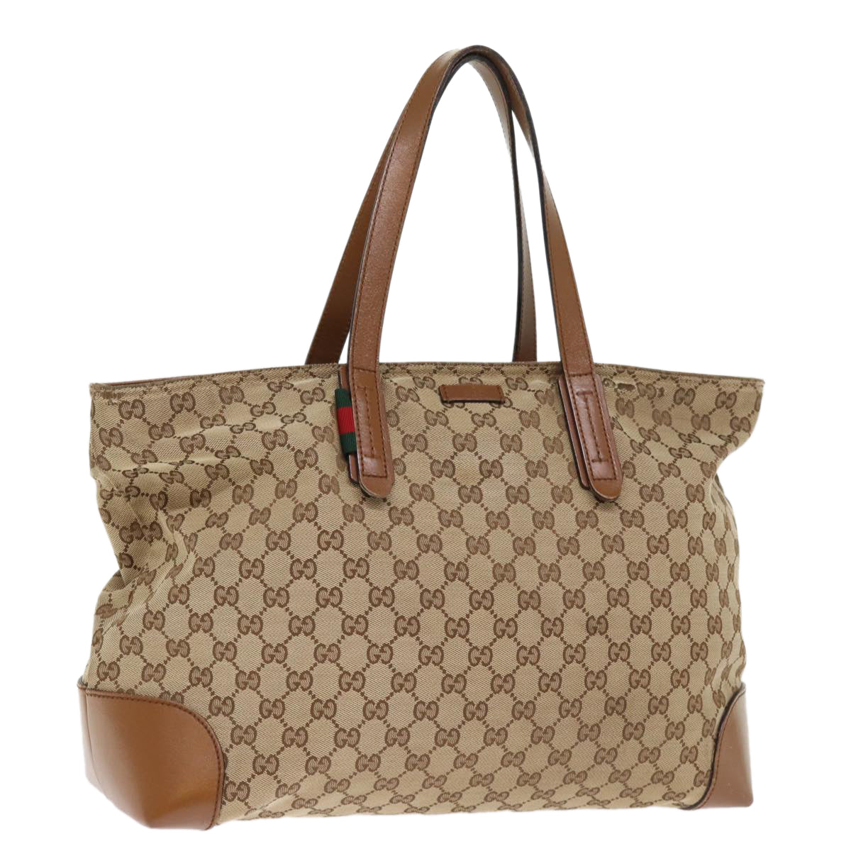 GUCCI GG Canvas Web Sherry Line Tote Bag Beige Red Green 308928 Auth 77492