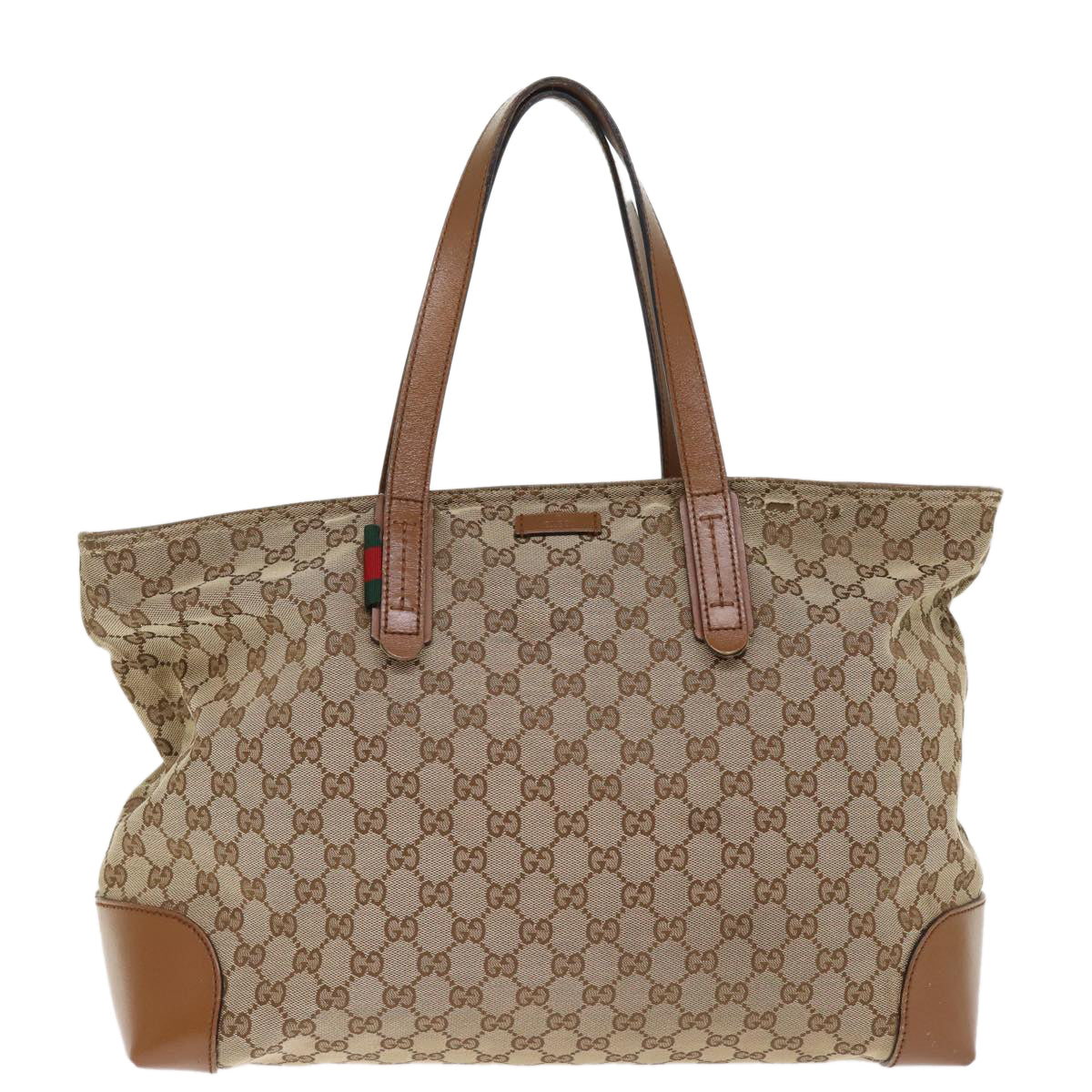 GUCCI GG Canvas Web Sherry Line Tote Bag Beige Red Green 308928 Auth 77492