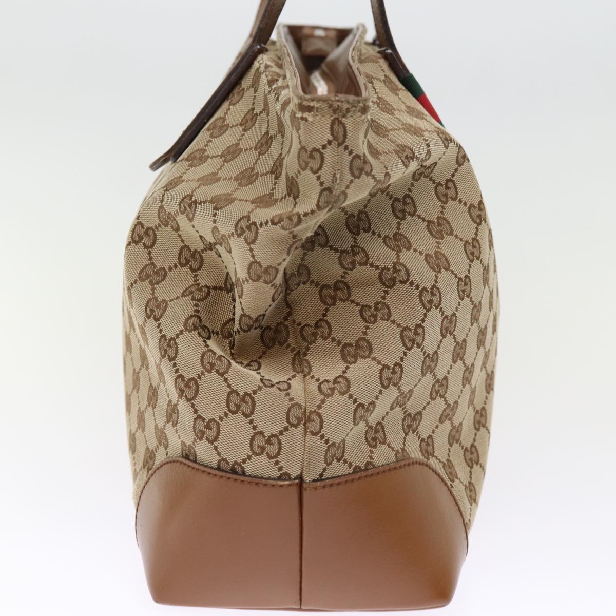 GUCCI GG Canvas Web Sherry Line Tote Bag Beige Red Green 308928 Auth 77492