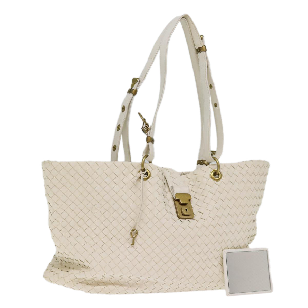 BOTTEGA VENETA INTRECCIATO Tote Bag Leather White 162197 Auth 77500