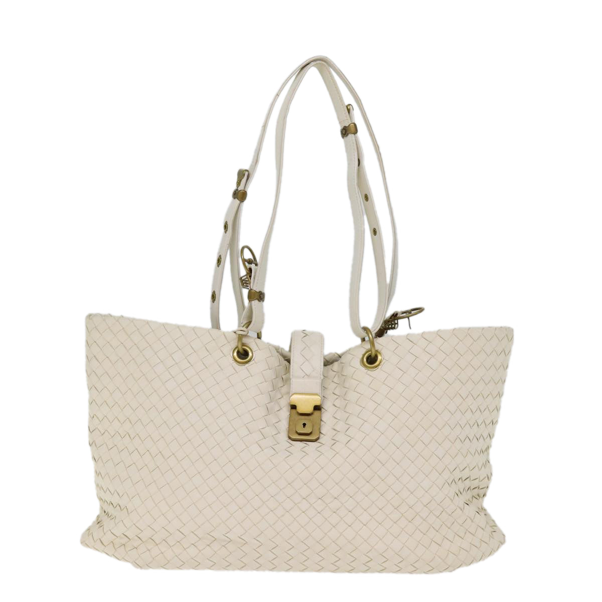 BOTTEGA VENETA INTRECCIATO Tote Bag Leather White 162197 Auth 77500