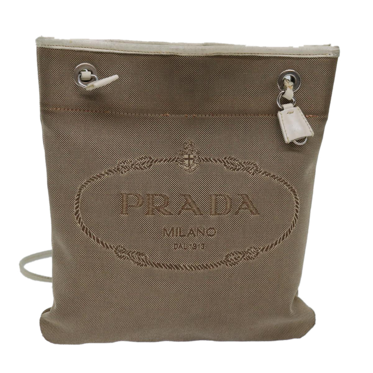 PRADA Shoulder Bag Canvas Beige Auth 77502