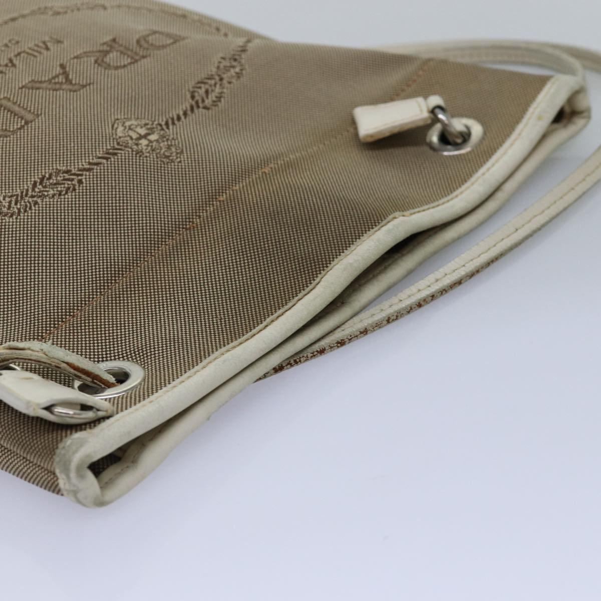 PRADA Shoulder Bag Canvas Beige Auth 77502