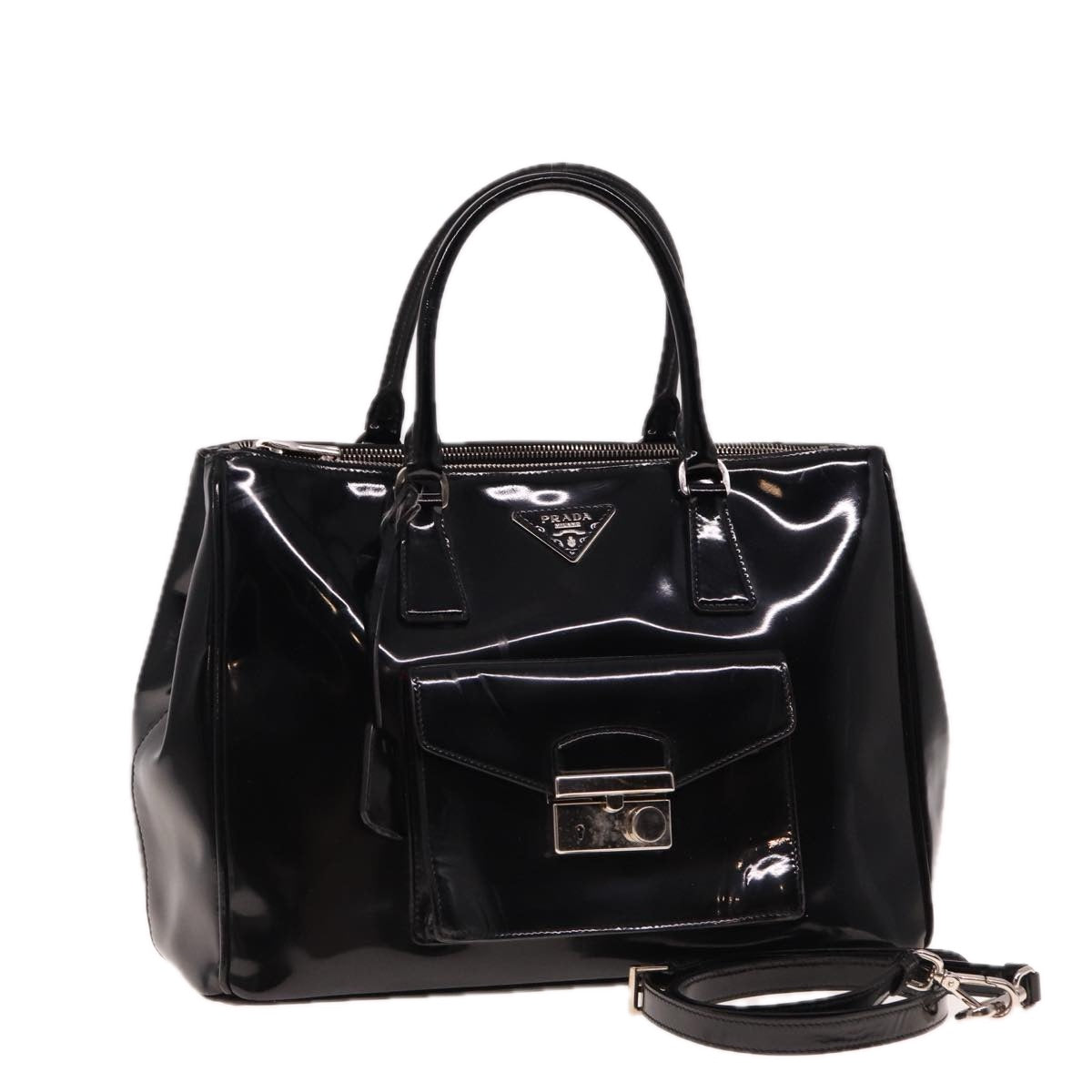 PRADA Tote Bag Enamel 2way Black Auth 77503