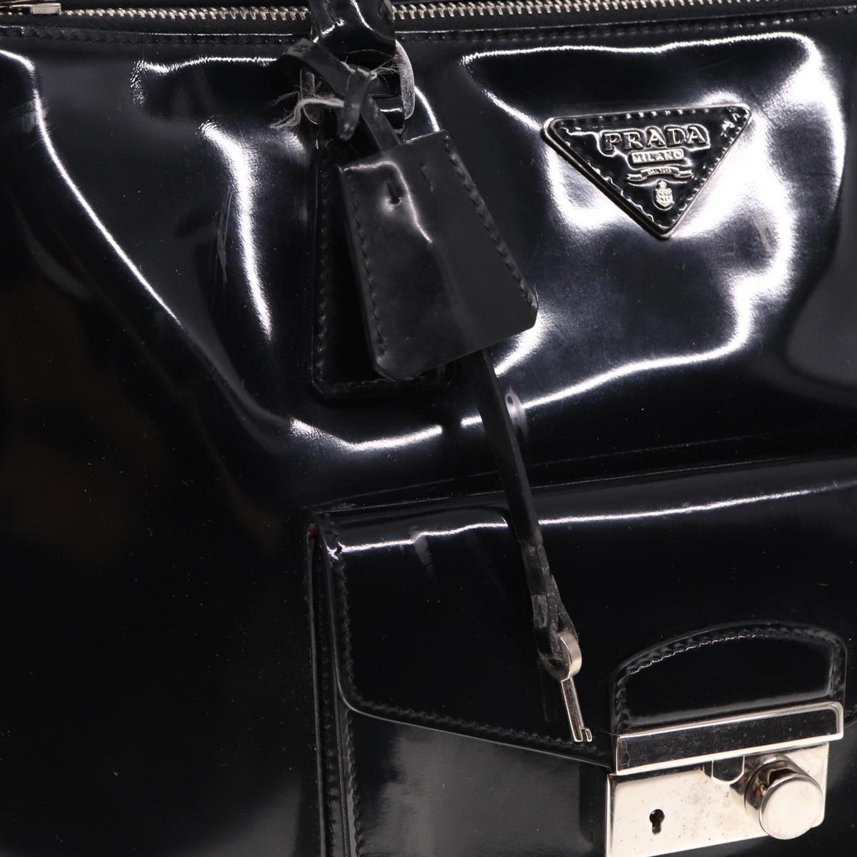 PRADA Tote Bag Enamel 2way Black Auth 77503