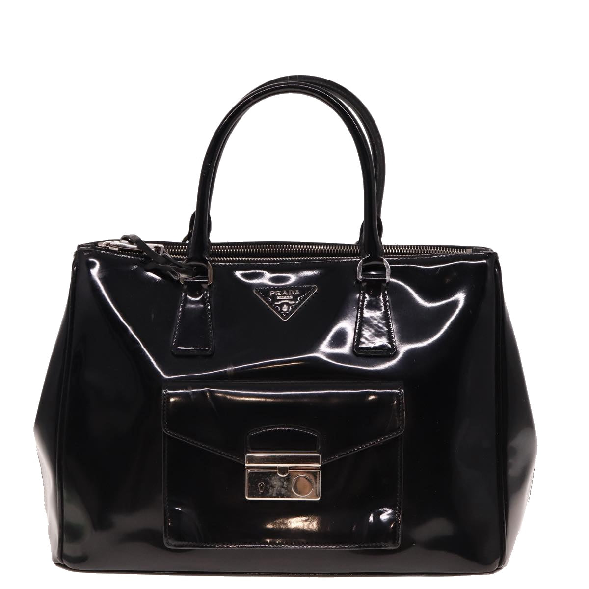 PRADA Tote Bag Enamel 2way Black Auth 77503