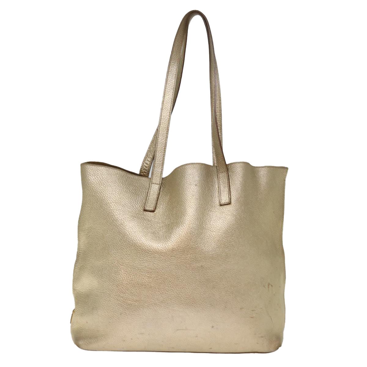 PRADA Tote Bag Leather Gold Auth 77504