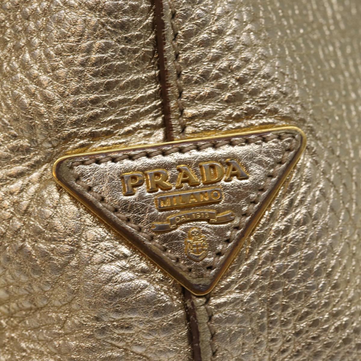 PRADA Tote Bag Leather Gold Auth 77504