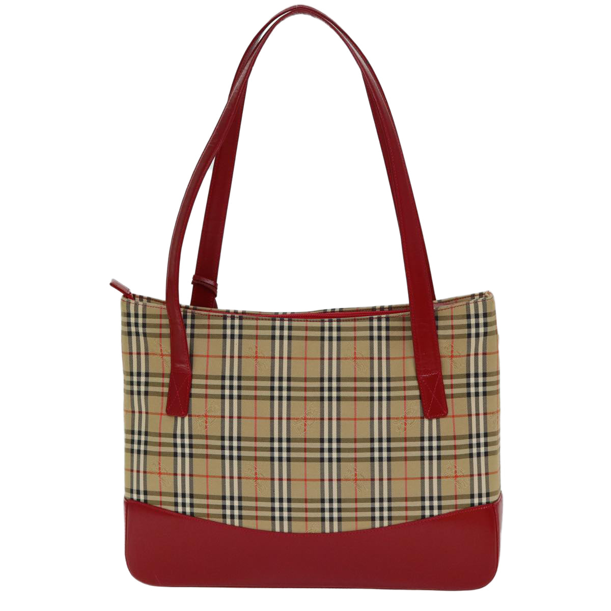 BURBERRY Nova Check Tote Bag Canvas Leather Beige Red Auth 77506 - 0