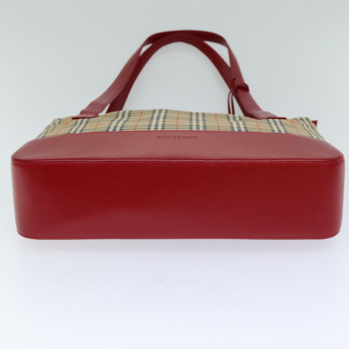 BURBERRY Nova Check Tote Bag Canvas Leather Beige Red Auth 77506