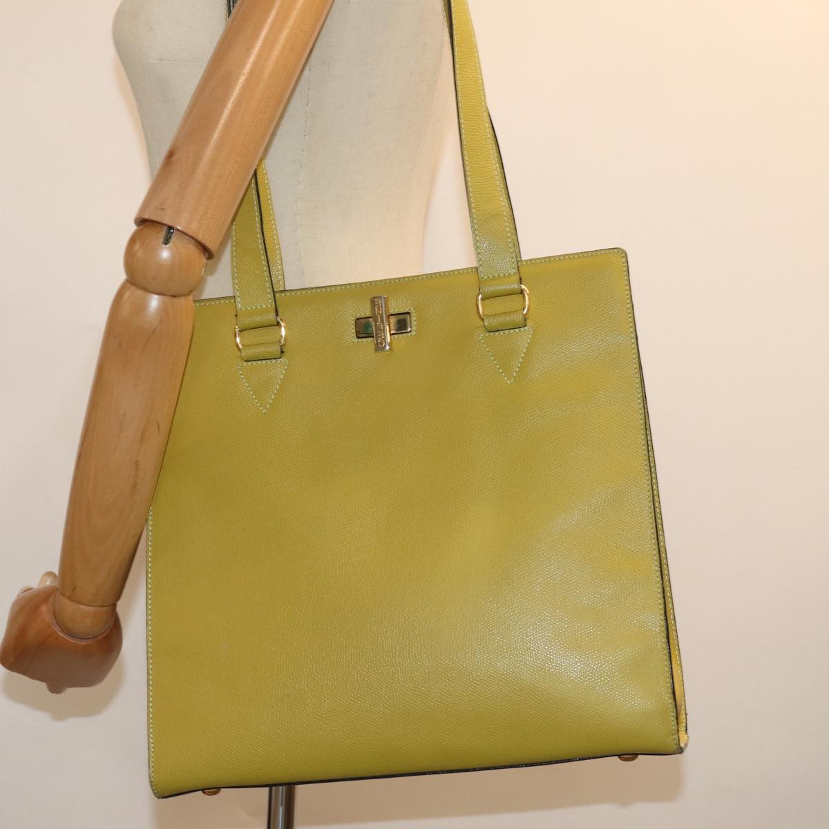 CELINE Tote Bag Leather Yellow Auth 77510