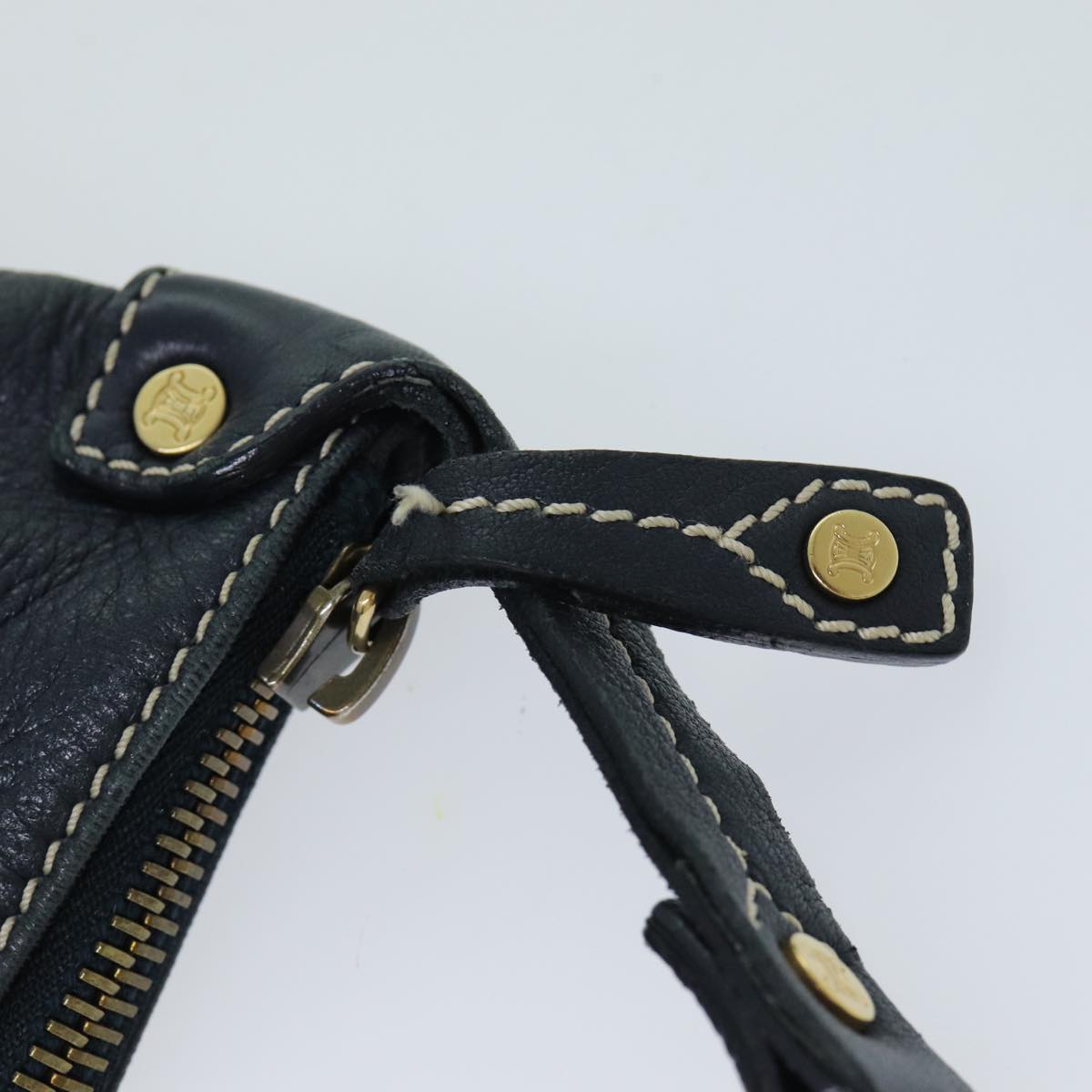 CELINE Shoulder Bag Leather Navy Auth 77511