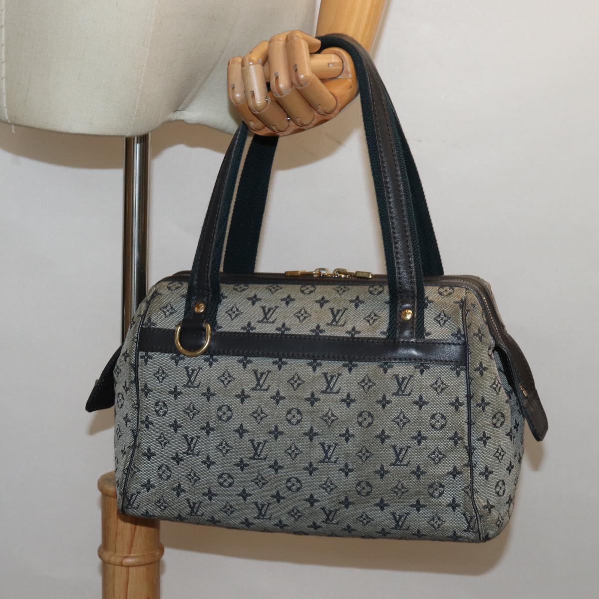 LOUIS VUITTON Monogram Mini Josephine PM Hand Bag Blue M92049 LV Auth 77560