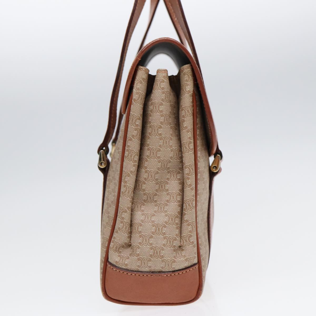 CELINE Macadam Canvas Shoulder Bag Beige Gold Auth 77623