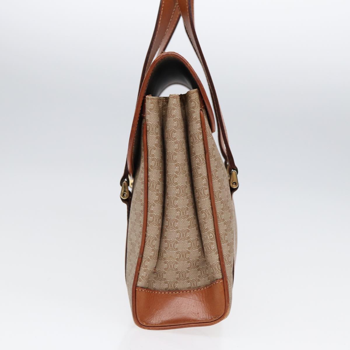 CELINE Macadam Canvas Shoulder Bag Beige Gold Auth 77623