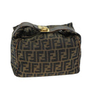 FENDI Zucca Canvas Vanity Pouch Brown Black Auth 77628-1
