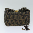 FENDI Zucca Canvas Vanity Pouch Brown Black Auth 77628-12