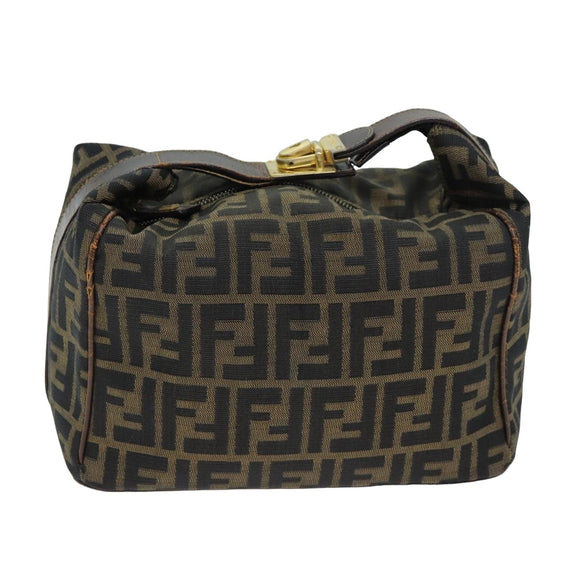 FENDI Zucca Canvas Vanity Pouch Brown Black Auth 77628