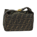 FENDI Zucca Canvas Vanity Pouch Brown Black Auth 77628-2