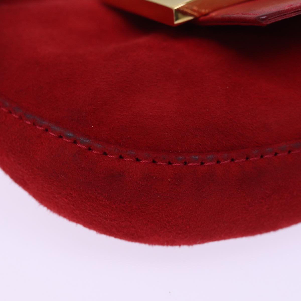 FENDI Mini Croissant Hand Bag Suede Red Auth 77631