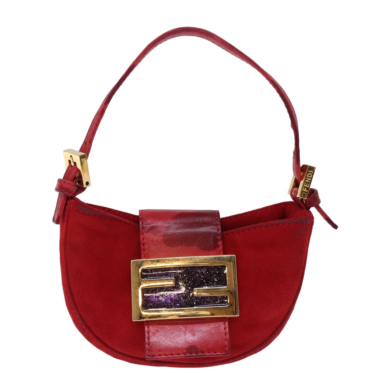 FENDI Mini Croissant Hand Bag Suede Red Auth 77631