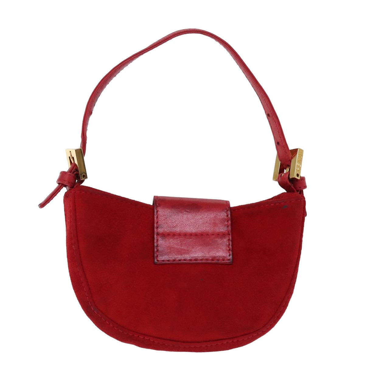 FENDI Mini Croissant Hand Bag Suede Red Auth 77631 - 0