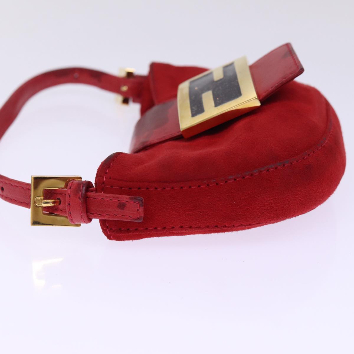 FENDI Mini Croissant Hand Bag Suede Red Auth 77631