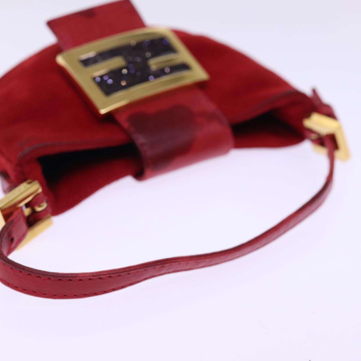 FENDI Mini Croissant Hand Bag Suede Red Auth 77631