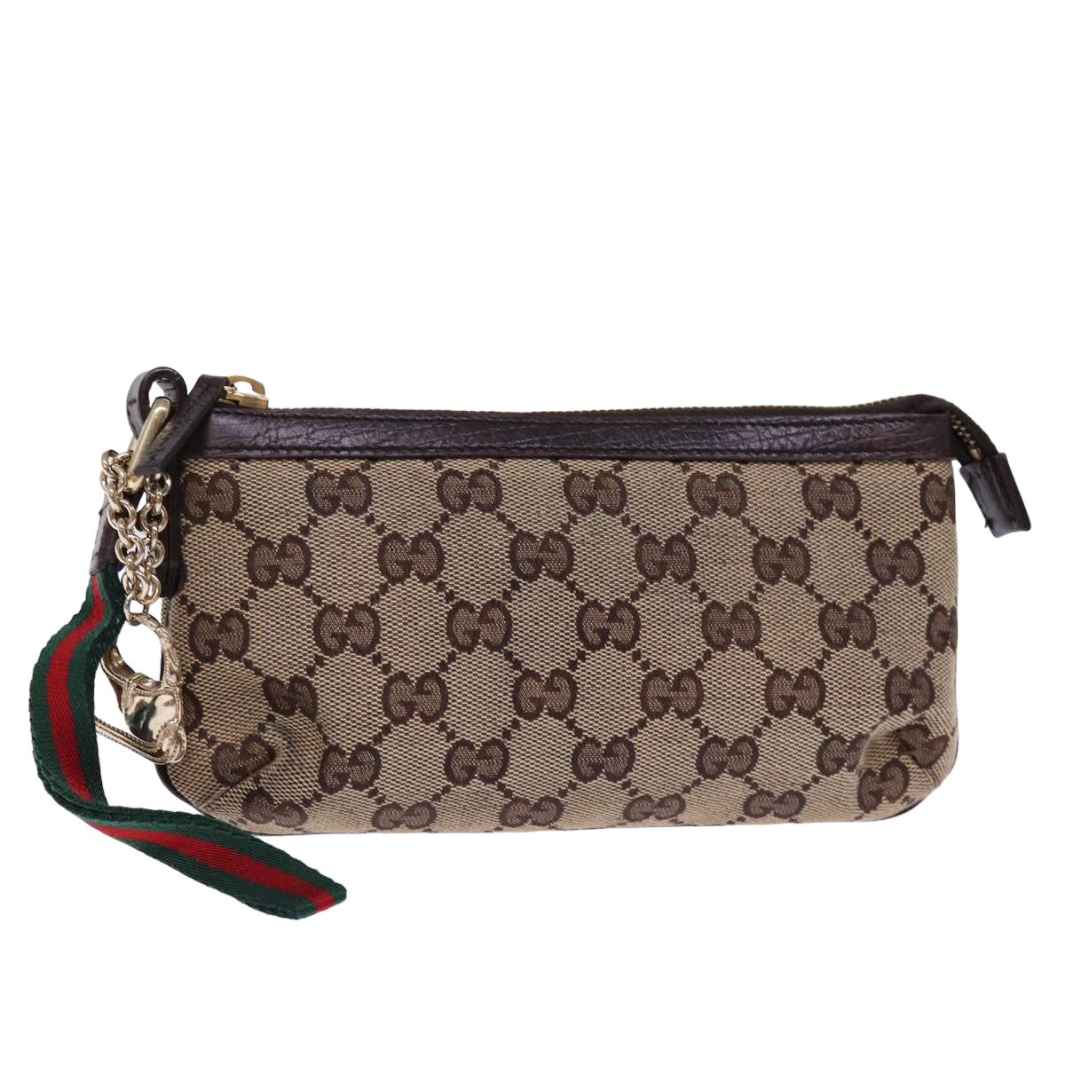 GUCCI GG Canvas Web Sherry Line Pouch Beige Red Green 152507 Auth 77633