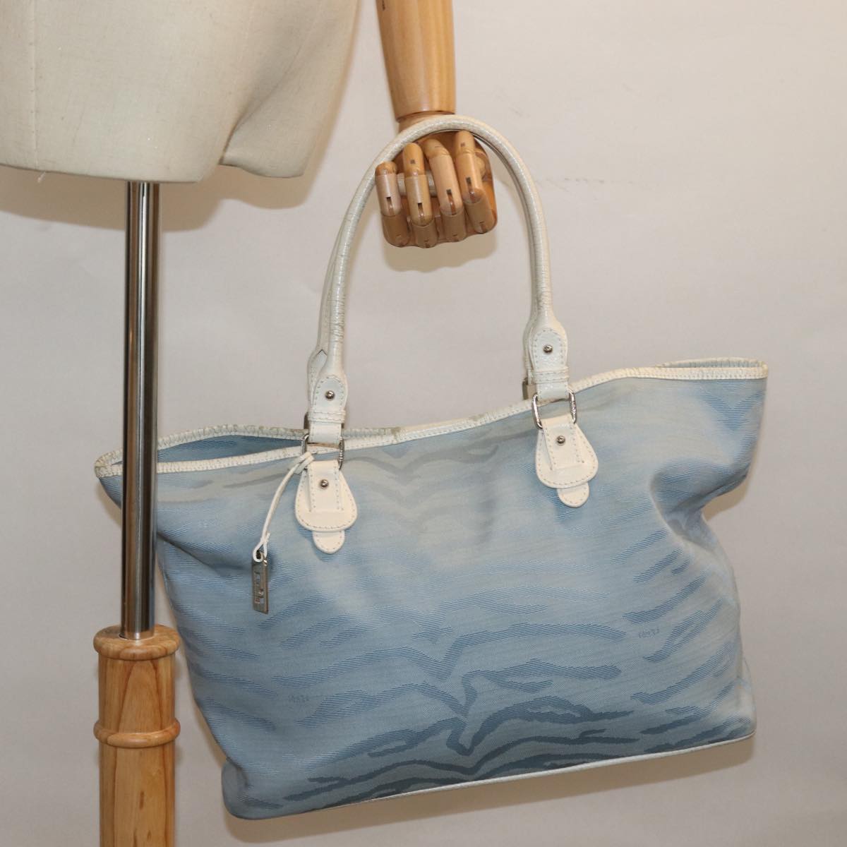 FENDI Tote Bag Canvas Light Blue 124290 Auth 77643