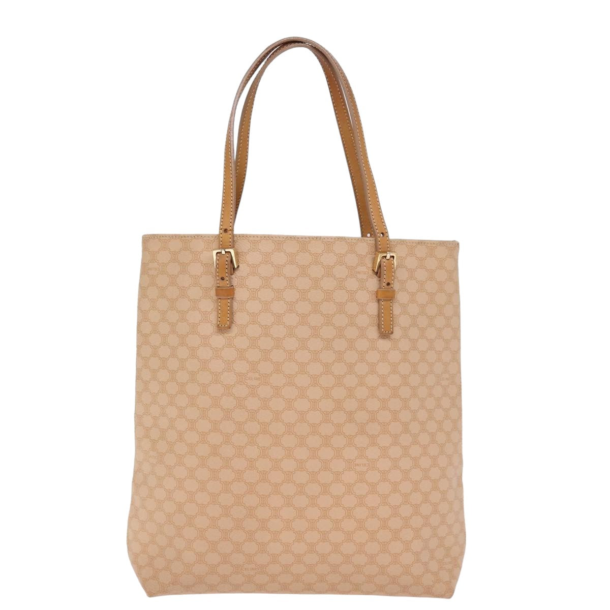 CELINE Macadam Canvas Tote Bag PVC Leather Beige Auth 77647