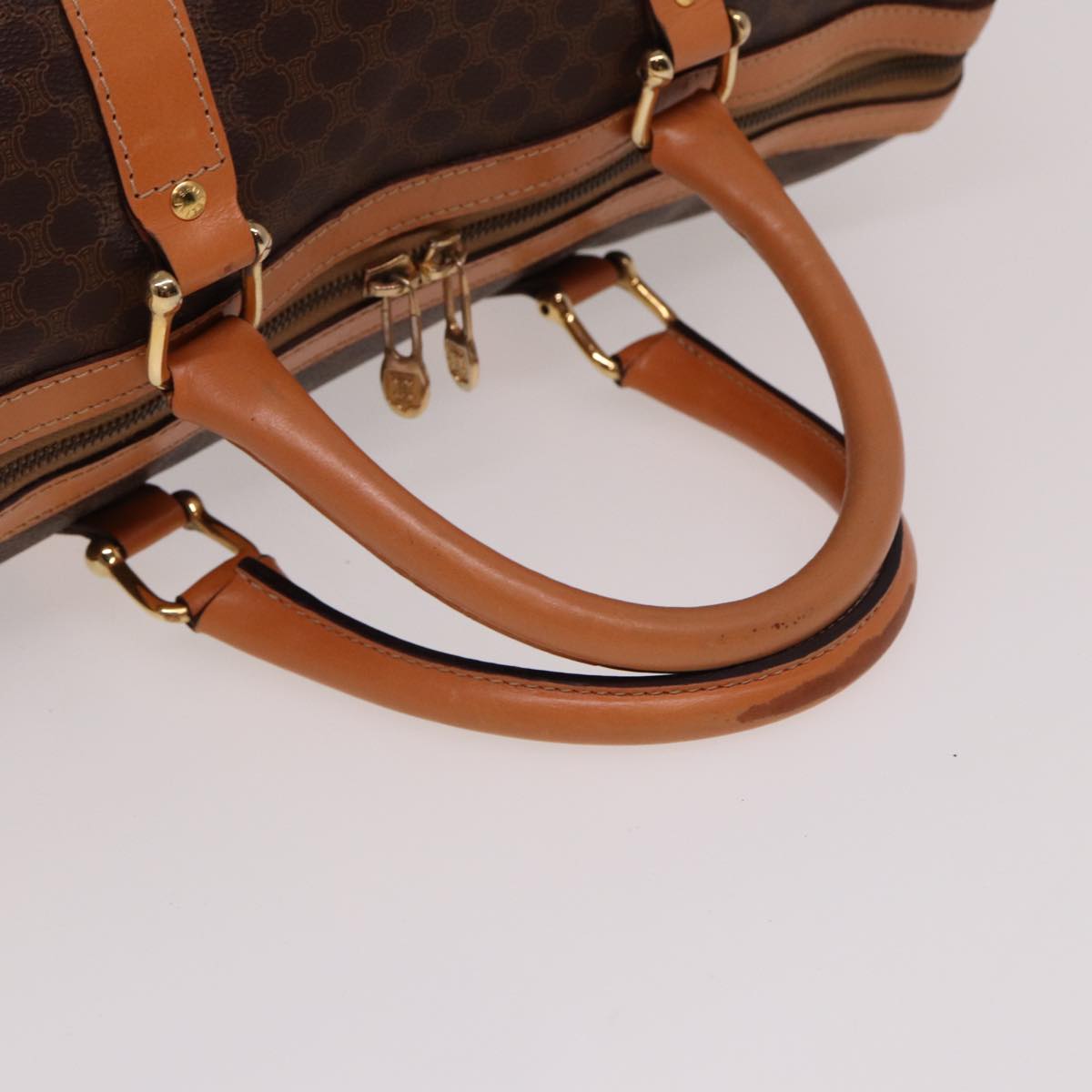 CELINE Macadam Canvas Boston Bag PVC Leather Brown Auth 77648