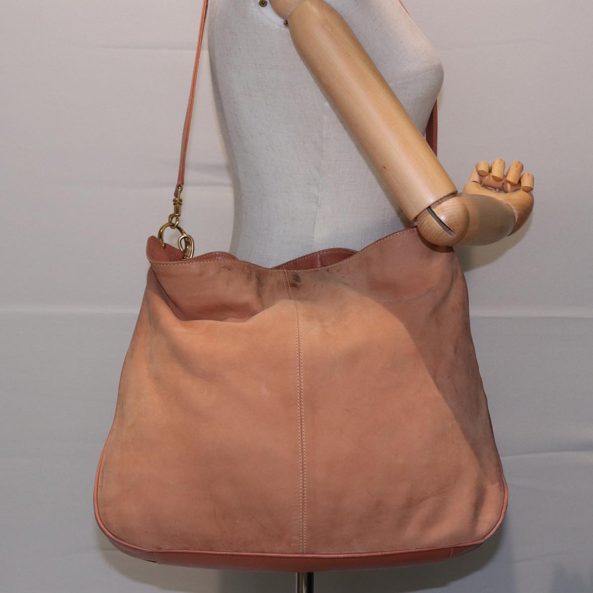 GUCCI Bamboo Shoulder Bag Suede 2way Beige 001 58 1577 Auth 77654