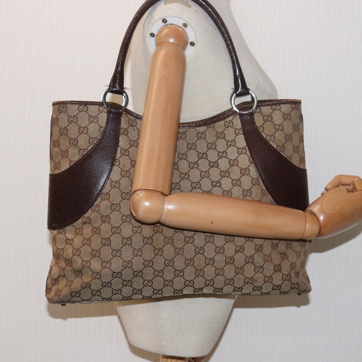 GUCCI GG Canvas Tote Bag Beige 113016 Auth 77660