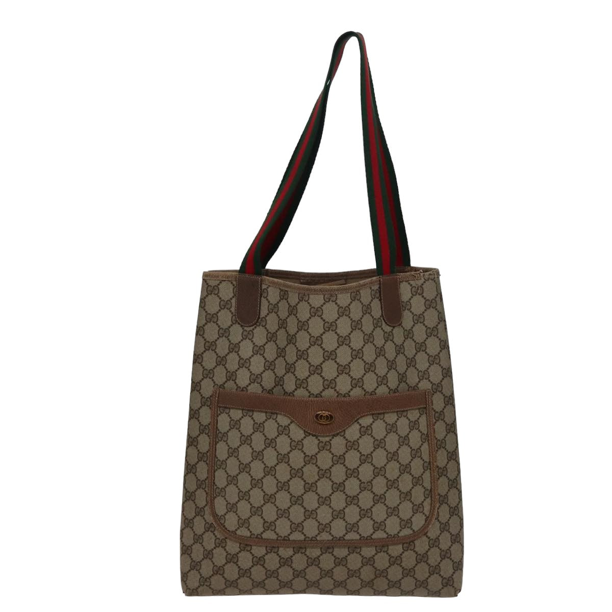 GUCCI GG Supreme Web Sherry Line Tote Bag PVC Beige Red 39 02 003 Auth 77664 - 0