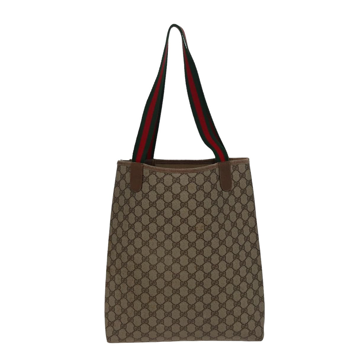 GUCCI GG Supreme Web Sherry Line Tote Bag PVC Beige Red 39 02 003 Auth 77664