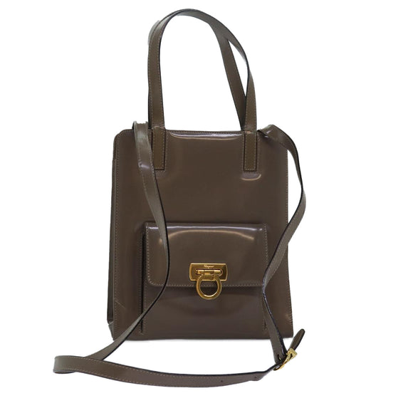 Salvatore Ferragamo Gancini Handtas Email 2-weg Grijs Auth 77671