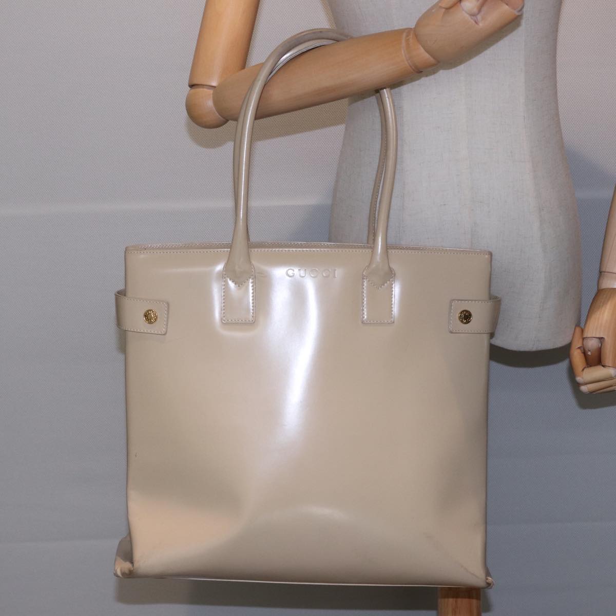 GUCCI Tote Bag Enamel Beige 002 1046 0407 Auth 77675