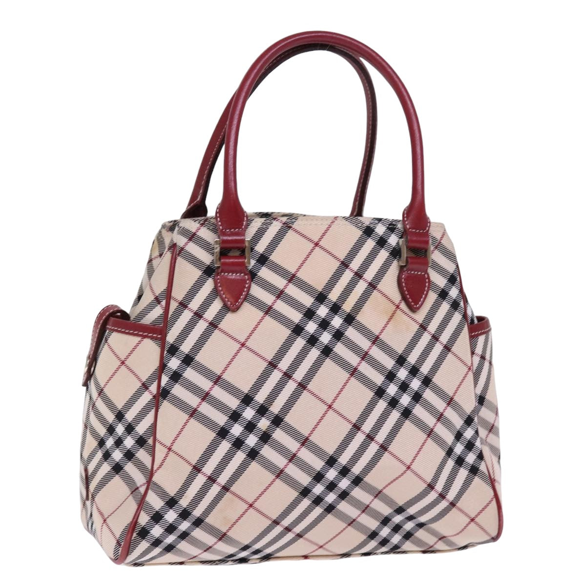 BURBERRY Nova Check Blue Label Hand Bag Nylon Beige Auth 77676