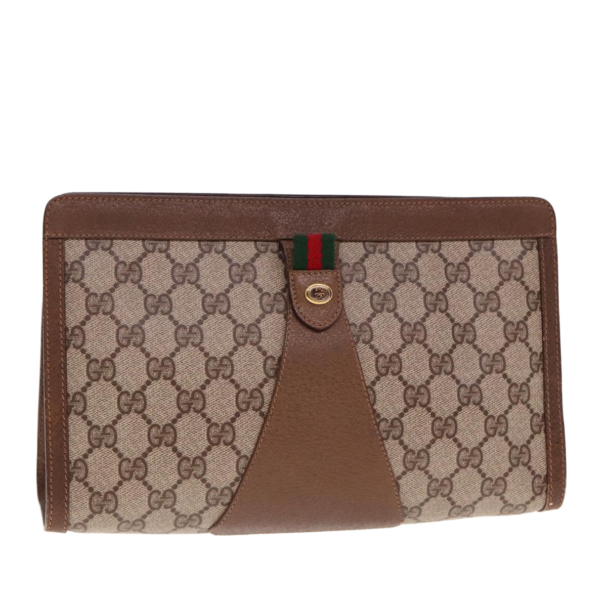 GUCCI GG Supreme Web Sherry Line Clutch Bag PVC Beige Red 89 01 033 Auth 77681